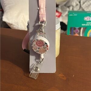 Floral Pink Lanyard Badge Holder